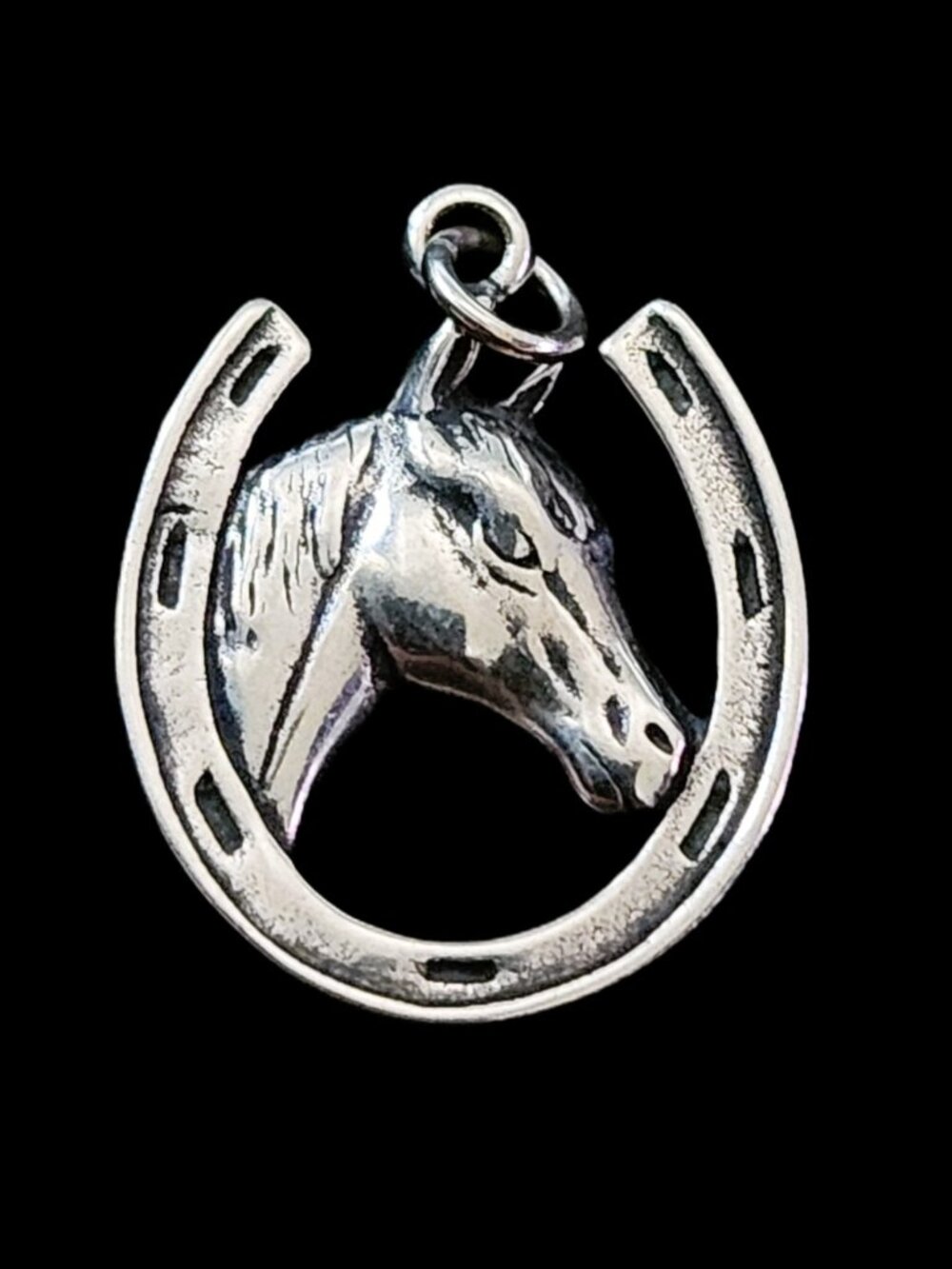 VTG 90s 925 Sterling Silver Equestrian Horse Head & Horseshoe Pendant Charm 3g